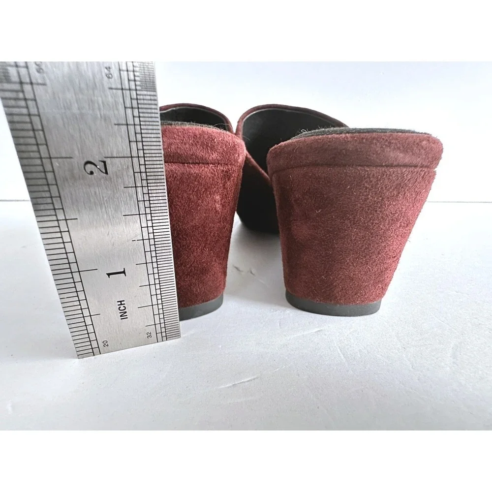 Natori Burgundy Academia Minimalist Suede Pointed Toe Wedge Mules Womens US 5